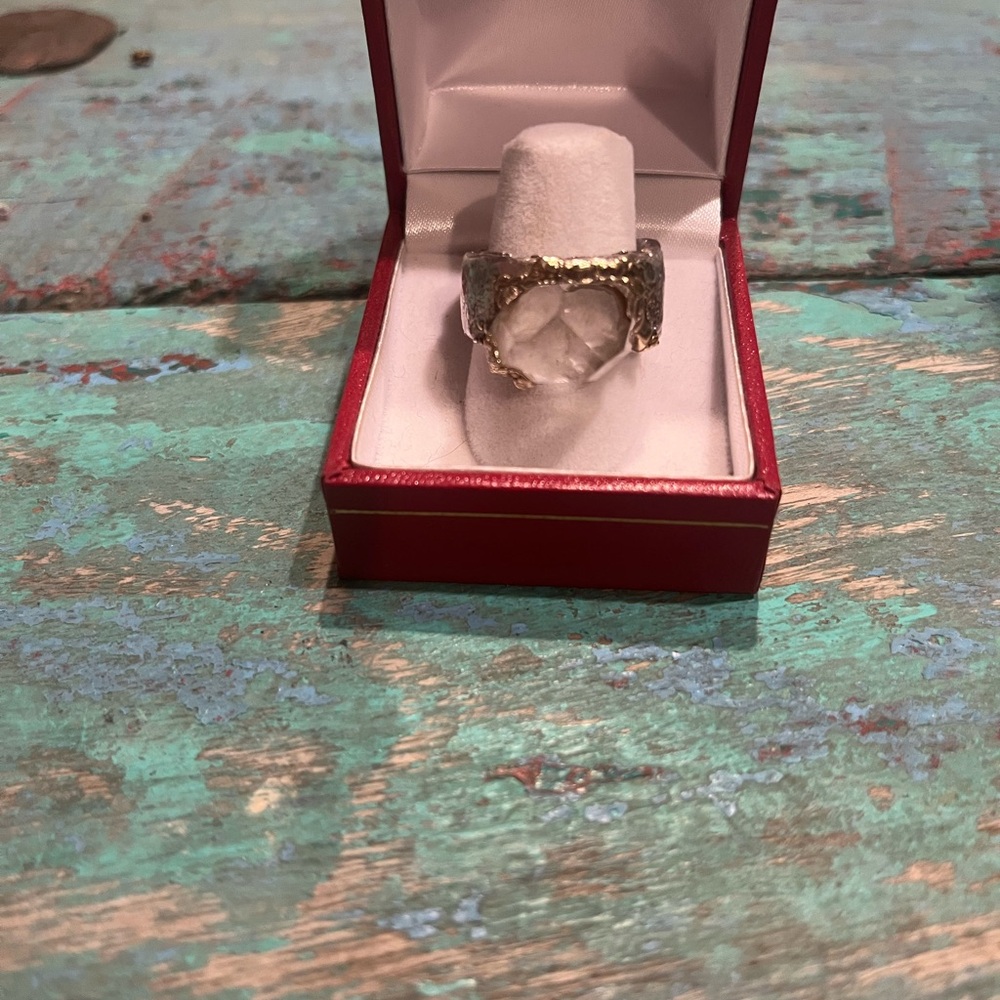 Talisman Ring - silver ring with Herkimer diamond in gold-plated setting. Size 8 - Picture 9 of 9